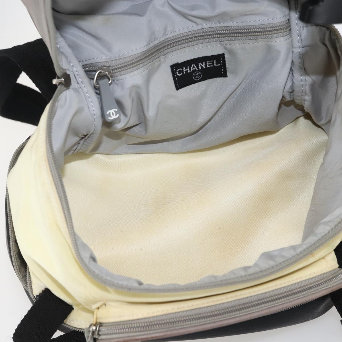 CHANEL Backpack Nylon Silver White CC Auth bs33128