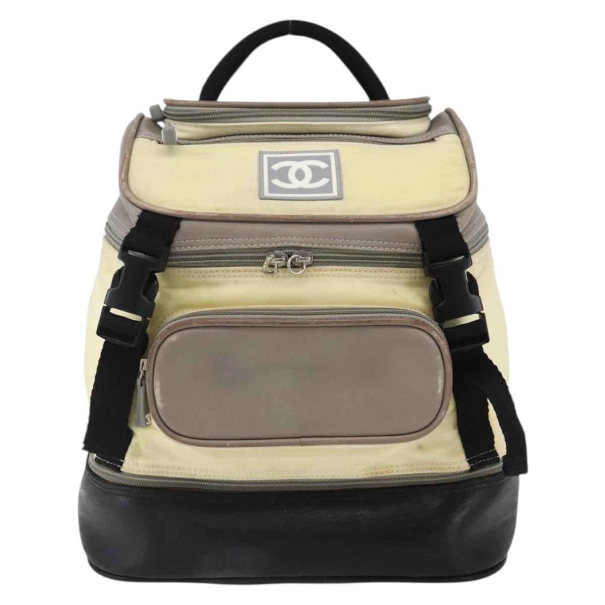 CHANEL Backpack Nylon Silver White CC Auth bs33128