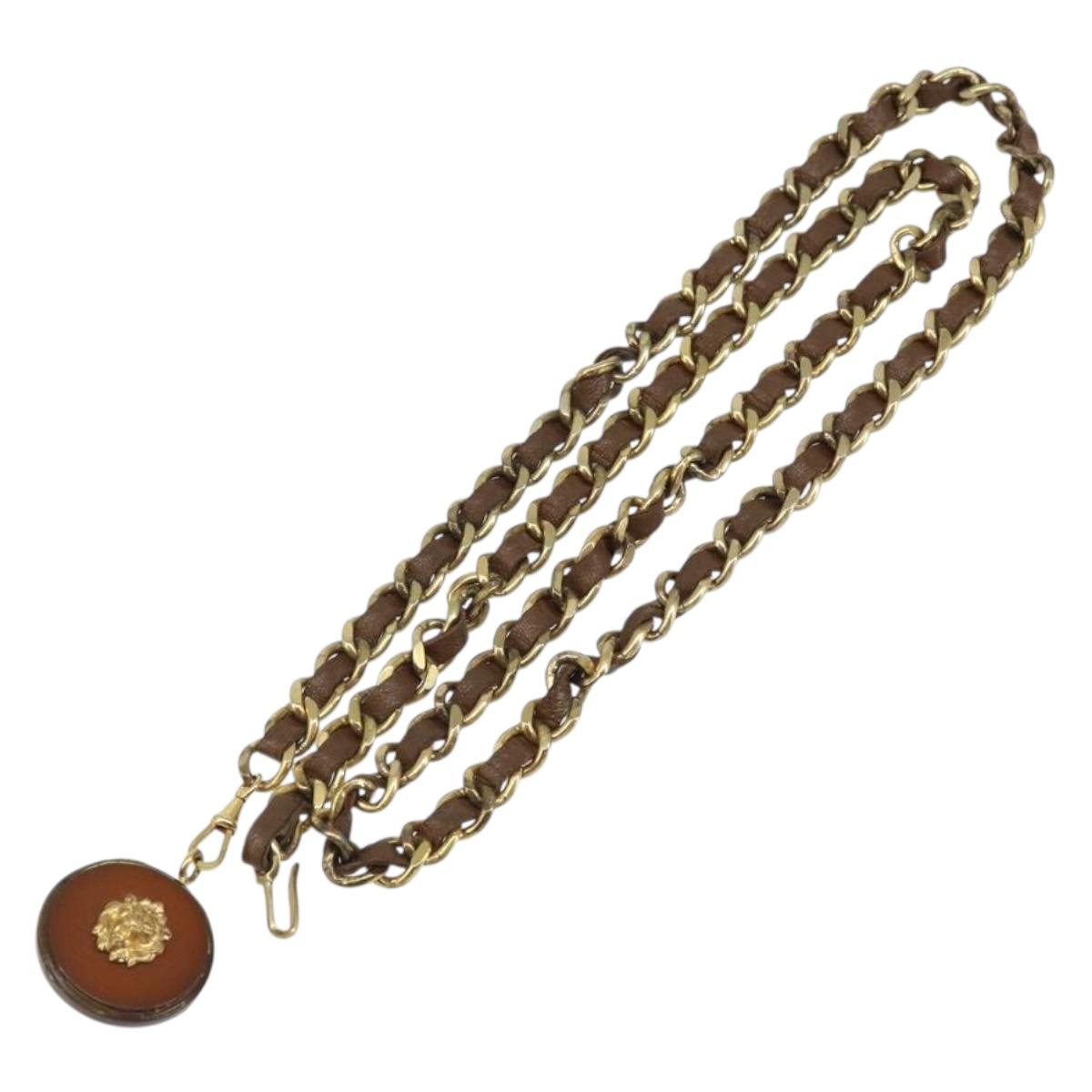 CHANEL Chain Belt metal Black Gold CC Auth bs33131