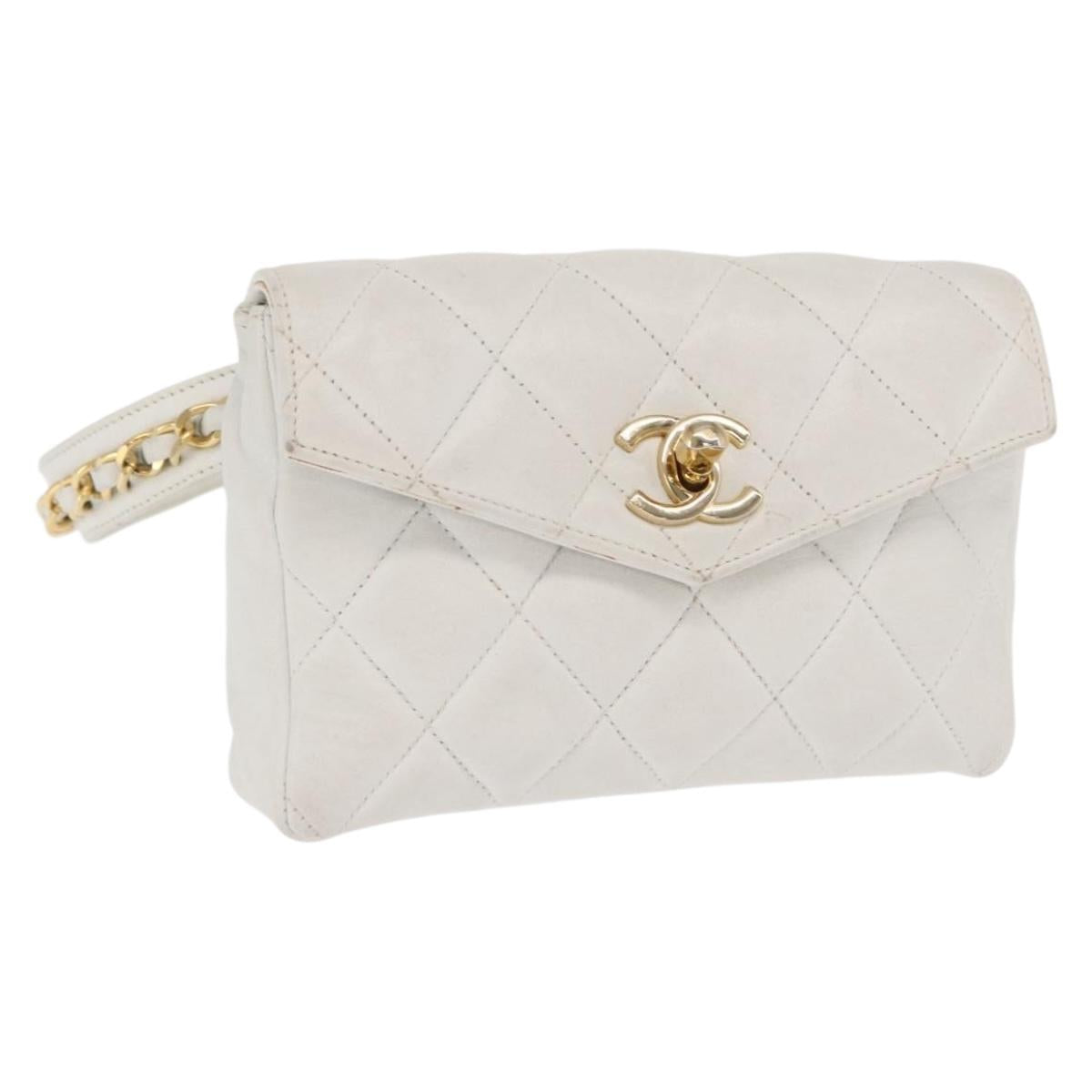 CHANEL Waist bag Lamb Skin Gold White CC Auth bs33133