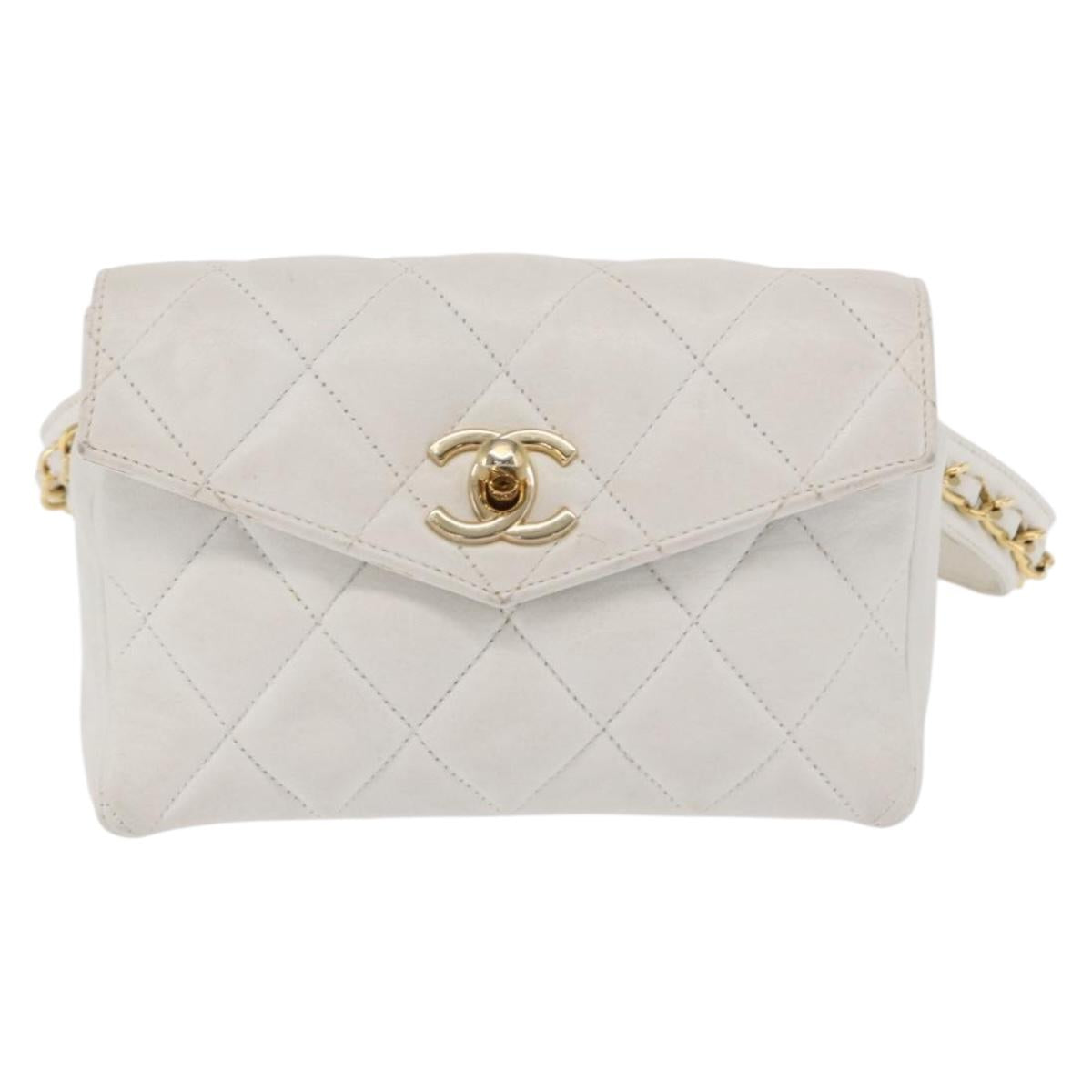 CHANEL Waist bag Lamb Skin Gold White CC Auth bs33133