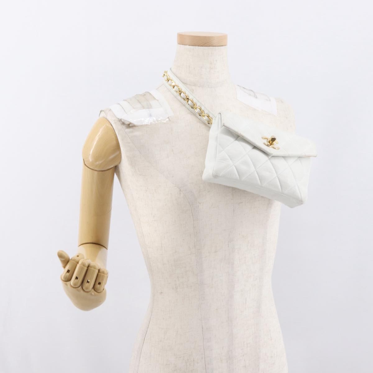 CHANEL Waist bag Lamb Skin Gold White CC Auth bs33133