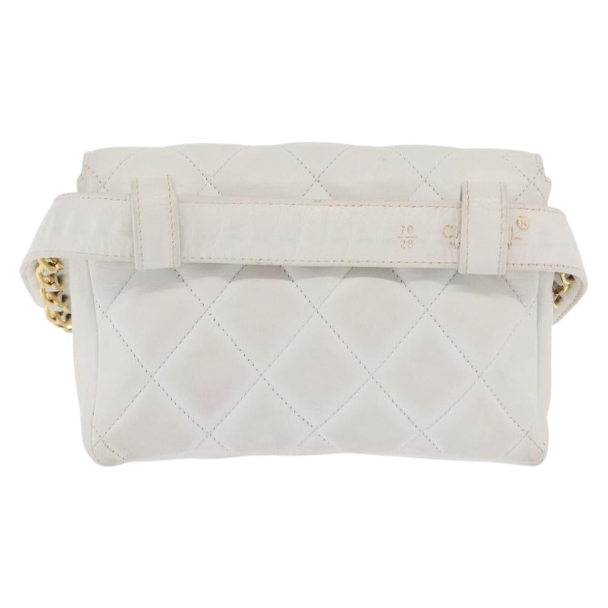 CHANEL Waist bag Lamb Skin Gold White CC Auth bs33133