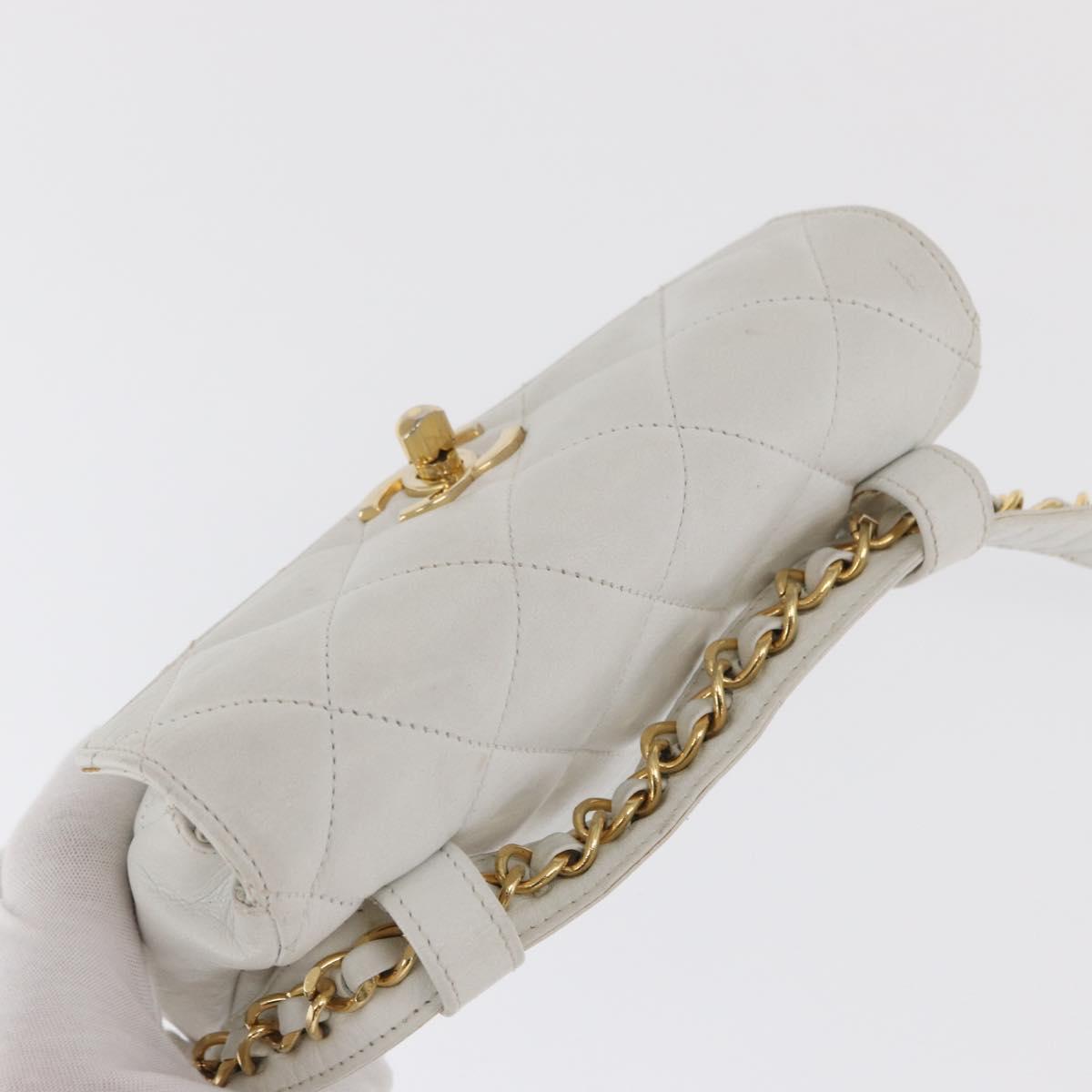 CHANEL Waist bag Lamb Skin Gold White CC Auth bs33133