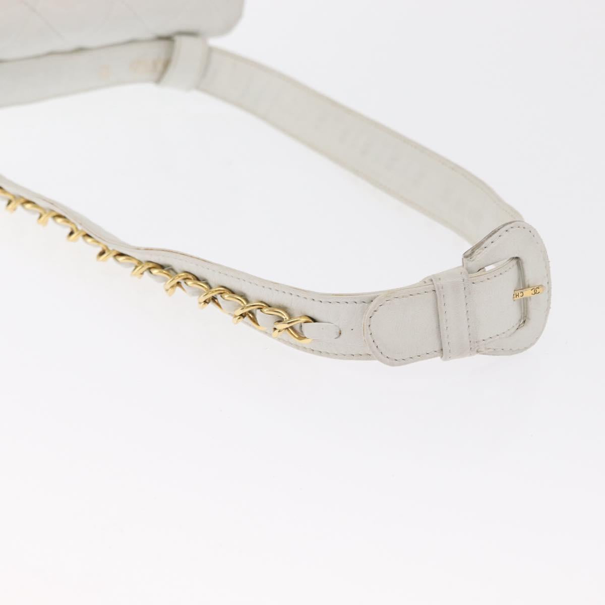 CHANEL Waist bag Lamb Skin Gold White CC Auth bs33133
