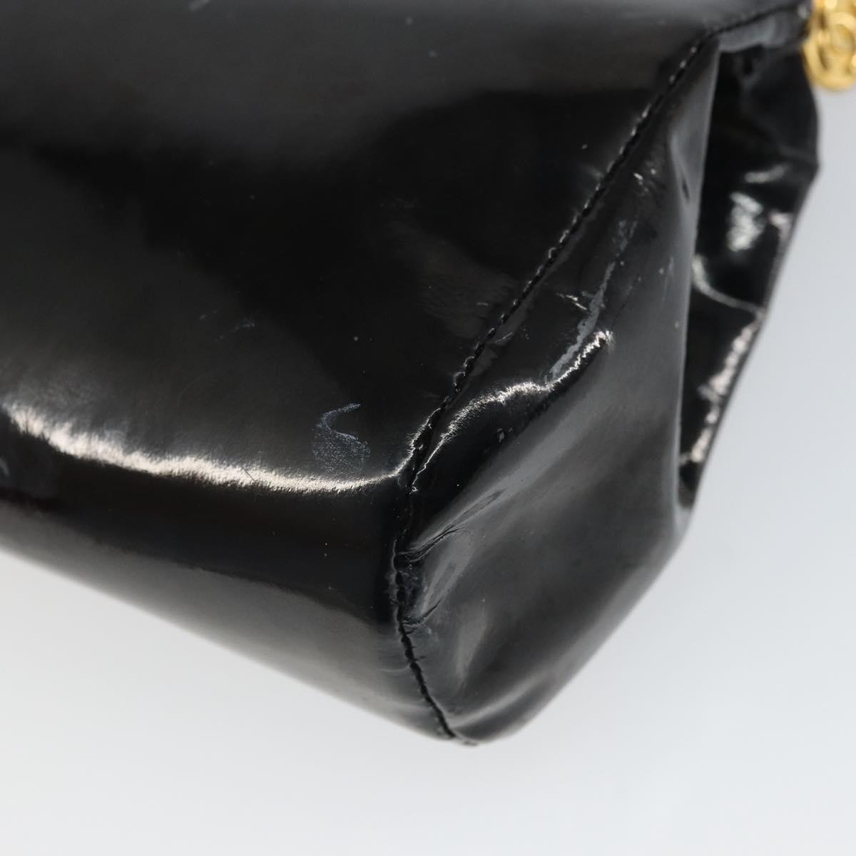 CHANEL Pouch Patent leather Black Gold CC Auth bs33138