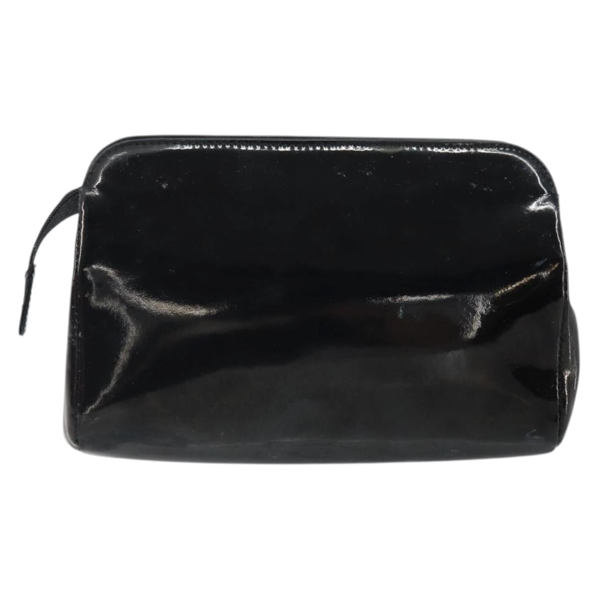 CHANEL Pouch Patent leather Black Gold CC Auth bs33138