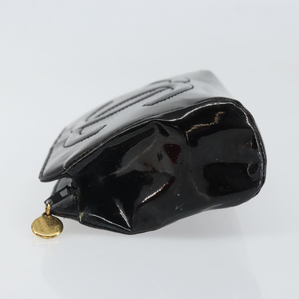 CHANEL Pouch Patent leather Black Gold CC Auth bs33138