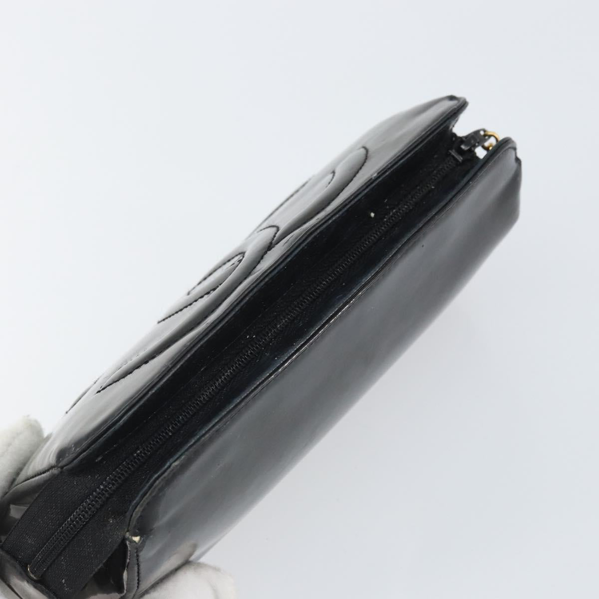 CHANEL Pouch Patent leather Black Gold CC Auth bs33138
