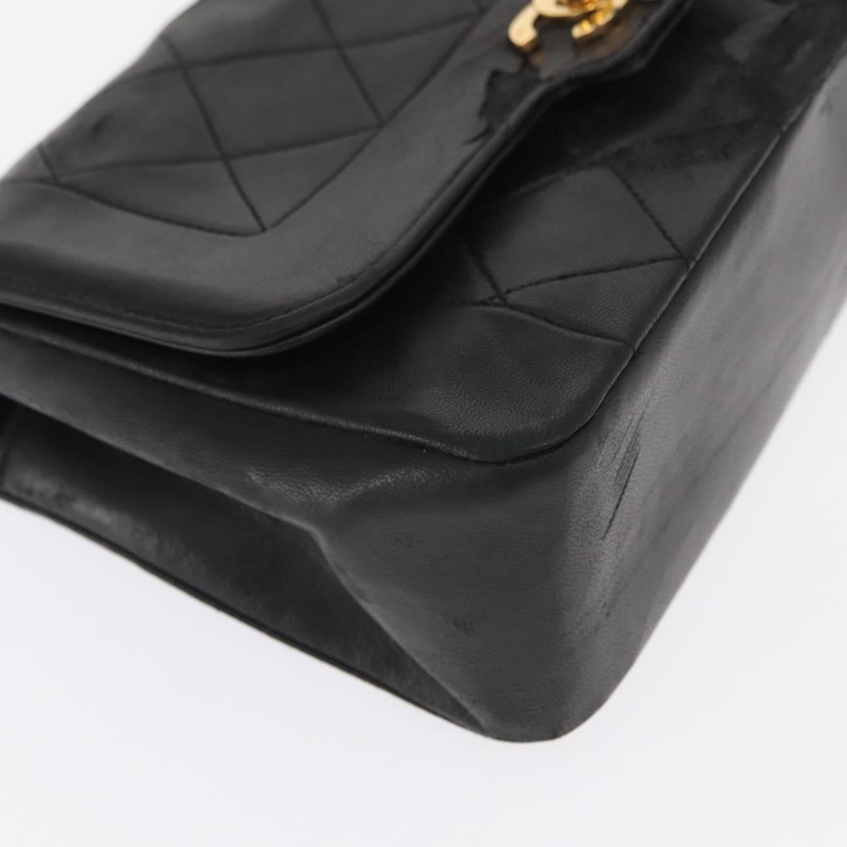 CHANEL Matelasse Chain Shoulder Bag Lamb Skin Black Gold CC Auth bs33139