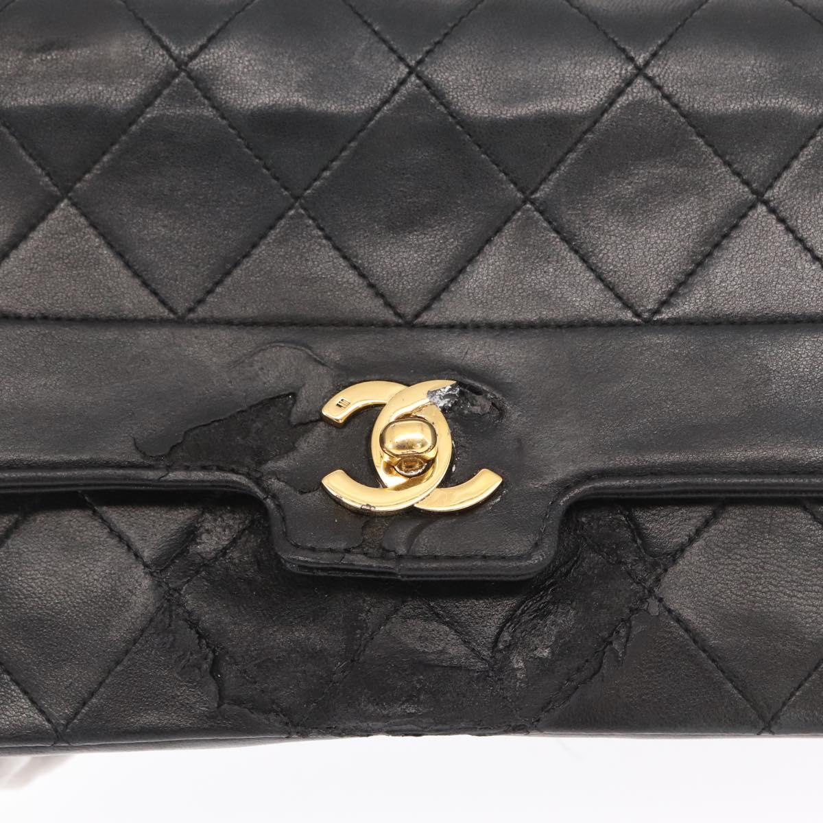 CHANEL Matelasse Chain Shoulder Bag Lamb Skin Black Gold CC Auth bs33139