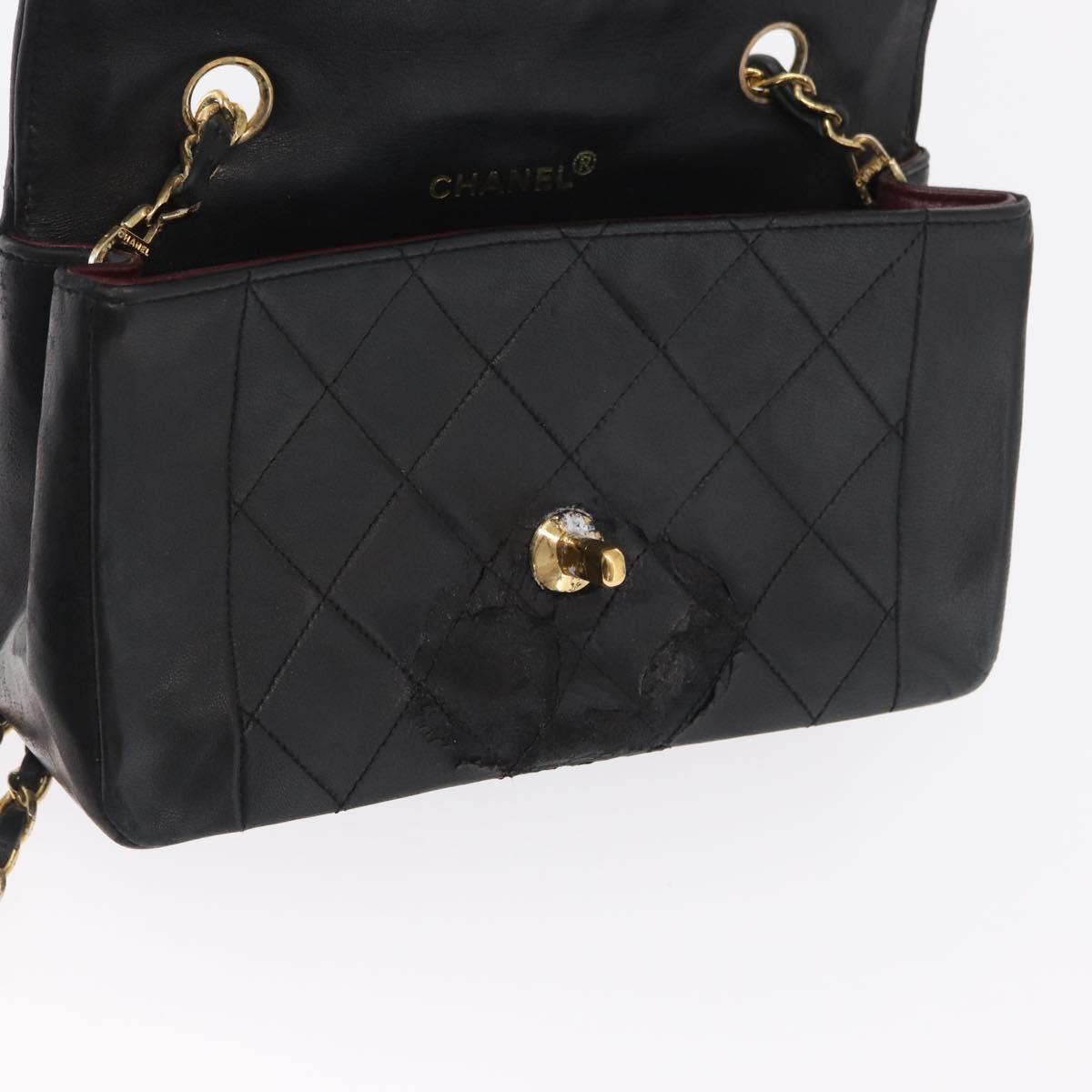 CHANEL Matelasse Chain Shoulder Bag Lamb Skin Black Gold CC Auth bs33139
