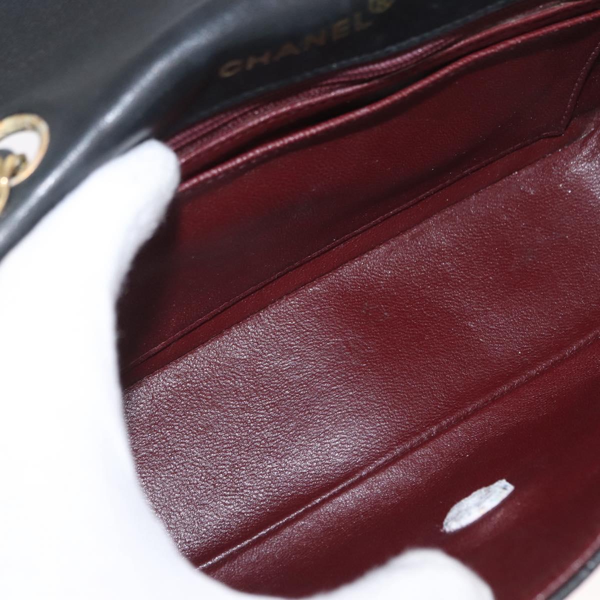 CHANEL Matelasse Chain Shoulder Bag Lamb Skin Black Gold CC Auth bs33139