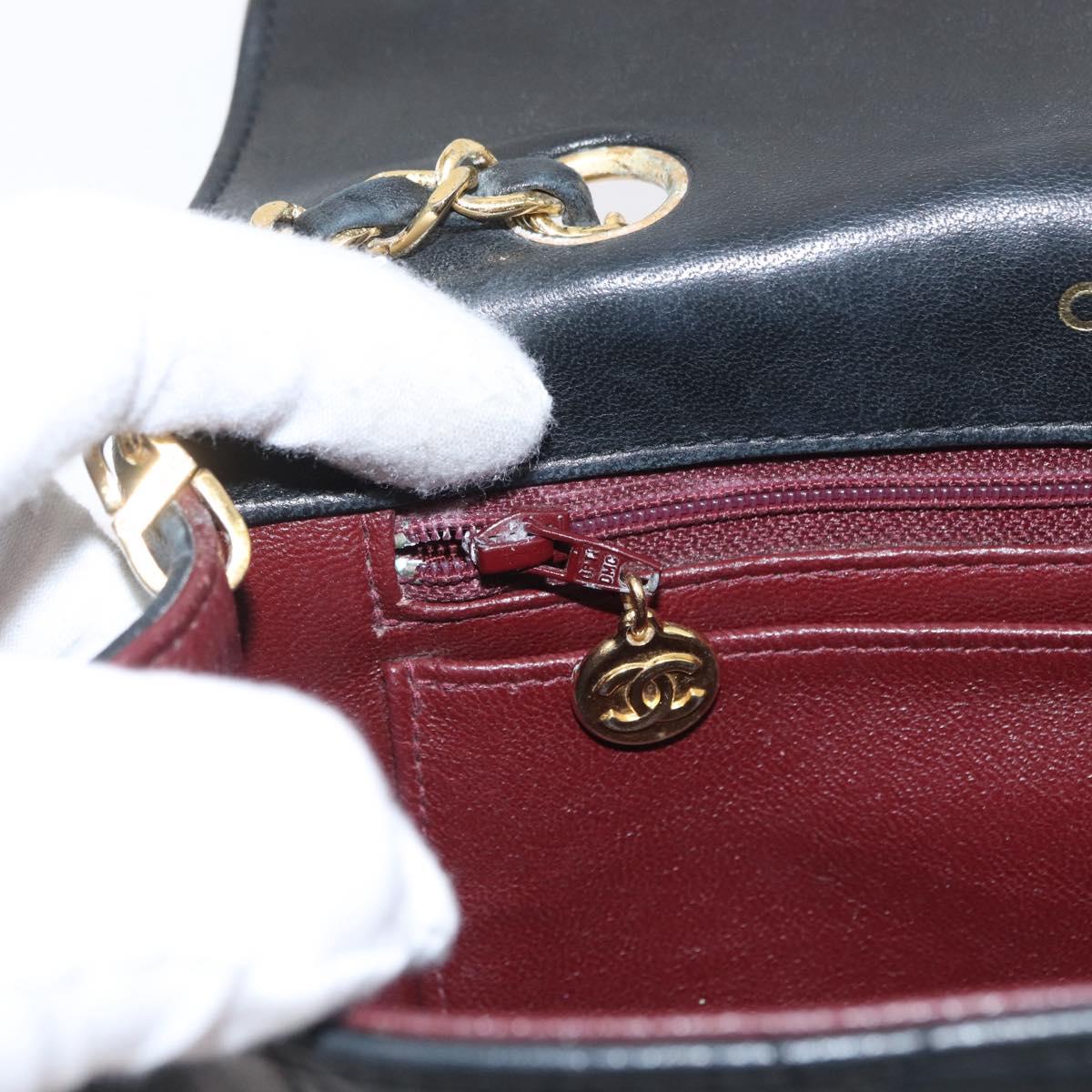 CHANEL Matelasse Chain Shoulder Bag Lamb Skin Black Gold CC Auth bs33139