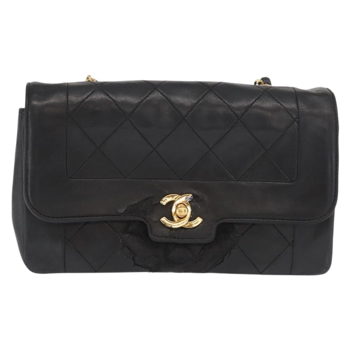 CHANEL Matelasse Chain Shoulder Bag Lamb Skin Black Gold CC Auth bs33139