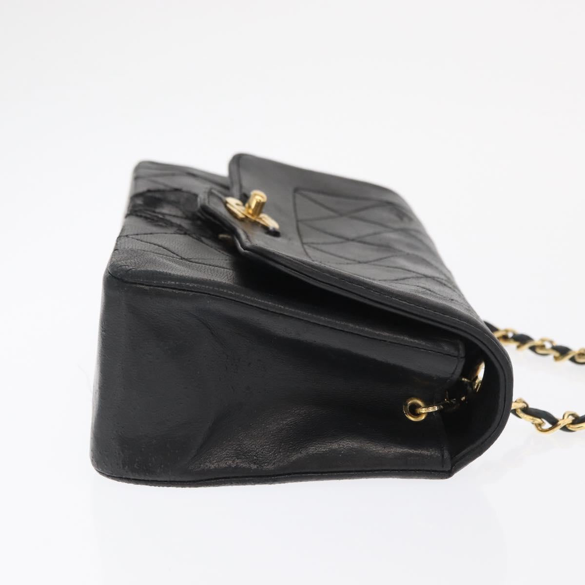 CHANEL Matelasse Chain Shoulder Bag Lamb Skin Black Gold CC Auth bs33139