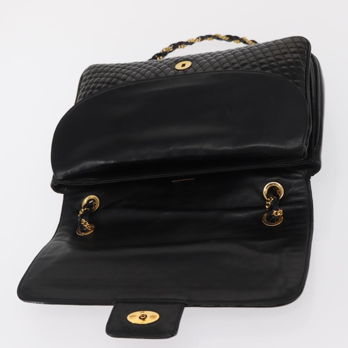 BALLY Chain Shoulder Bag Patent leather Black Gold Auth bs33141