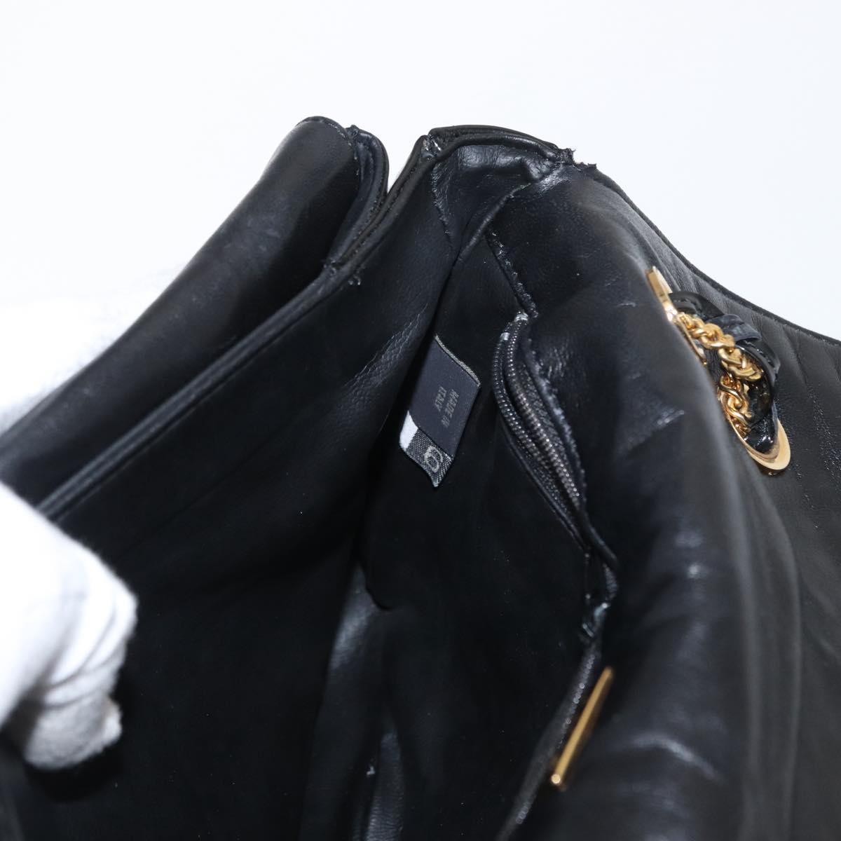 BALLY Chain Shoulder Bag Patent leather Black Gold Auth bs33141