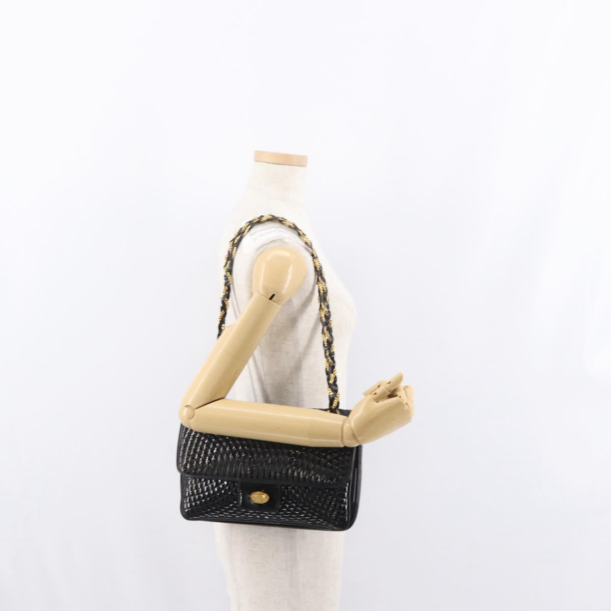 BALLY Chain Shoulder Bag Patent leather Black Gold Auth bs33141