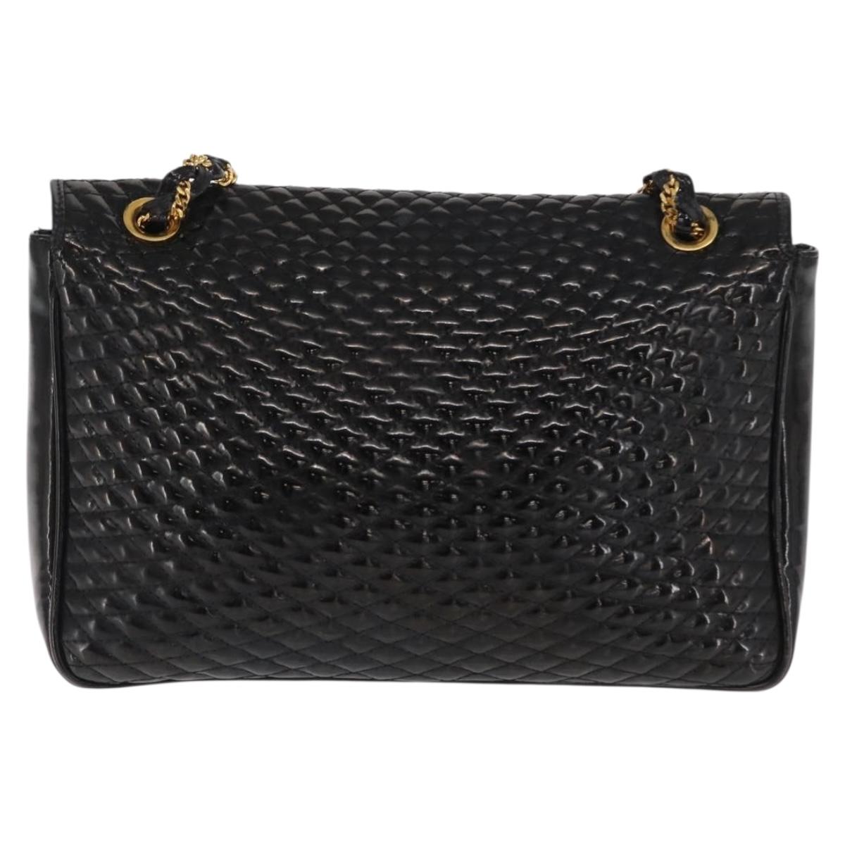 BALLY Chain Shoulder Bag Patent leather Black Gold Auth bs33141