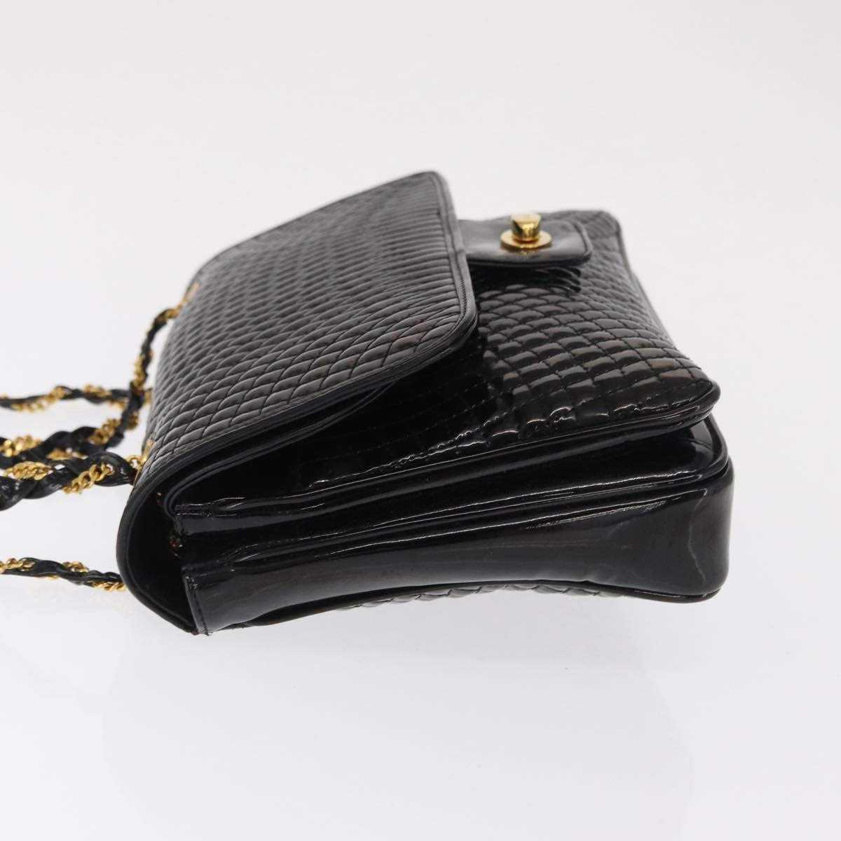 BALLY Chain Shoulder Bag Patent leather Black Gold Auth bs33141