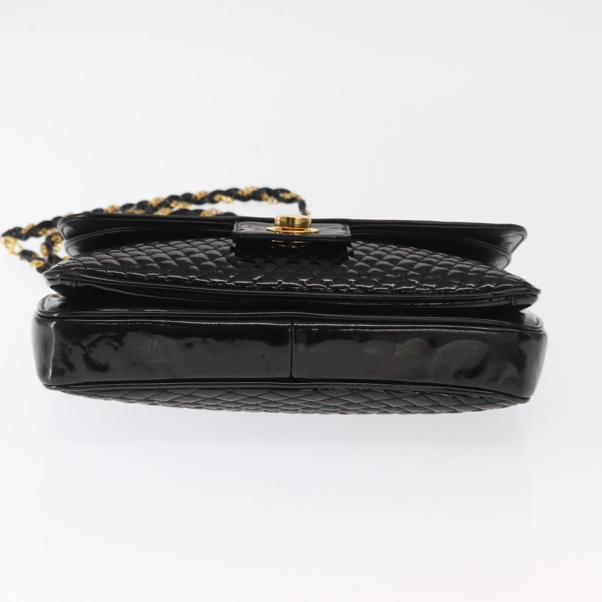 BALLY Chain Shoulder Bag Patent leather Black Gold Auth bs33141
