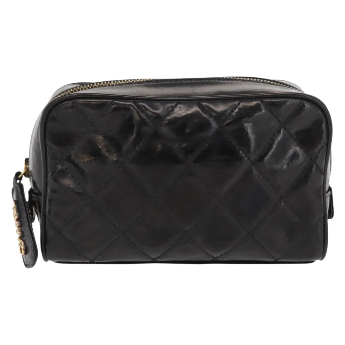 CHANEL Clutch Bag Patent leather Gold Black CC Auth bs33144