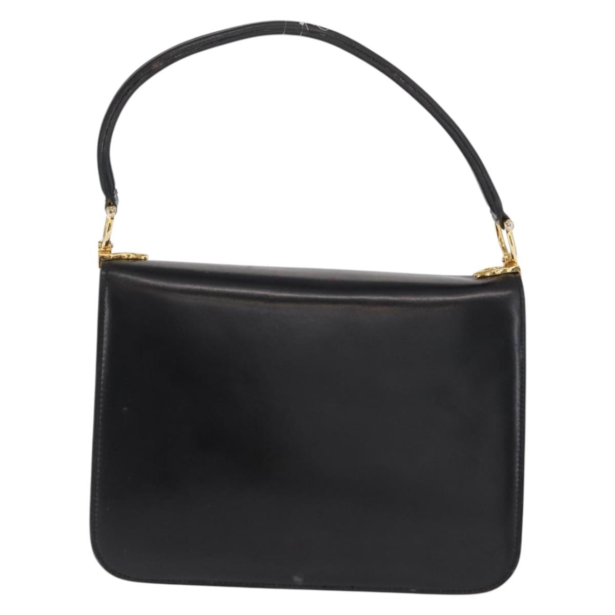 CELINE Horse Carriage Shoulder Bag Leather Black Gold Auth bs33159