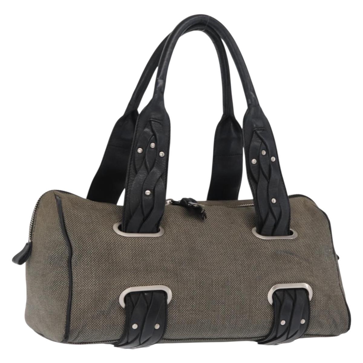 BOTTEGA VENETA Hand Bag Canvas Gray Silver Auth bs33160