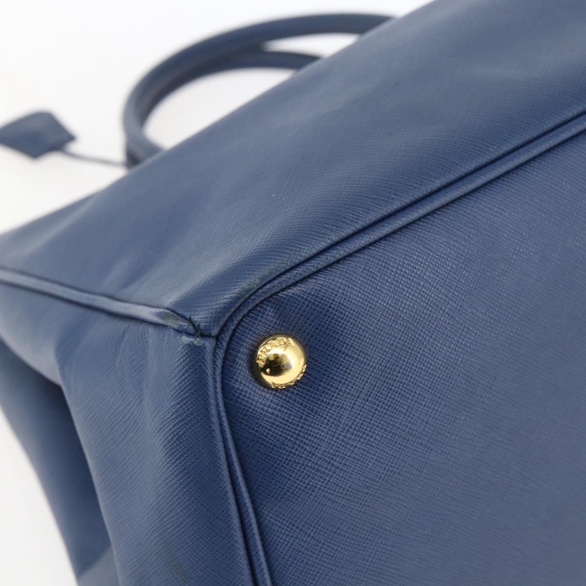 PRADA Hand Bag Safiano leather Blue Gold Auth bs33165