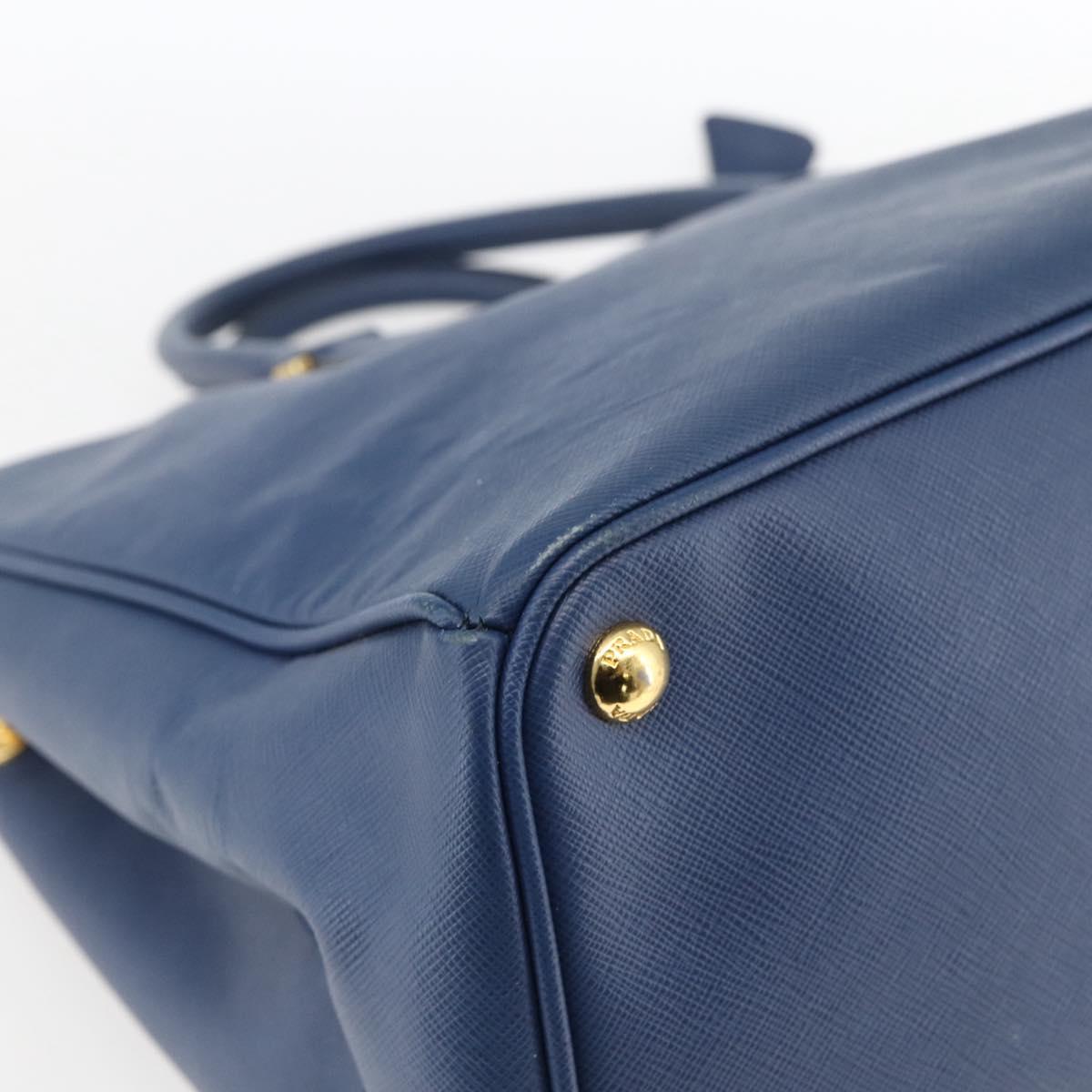 PRADA Hand Bag Safiano leather Blue Gold Auth bs33165