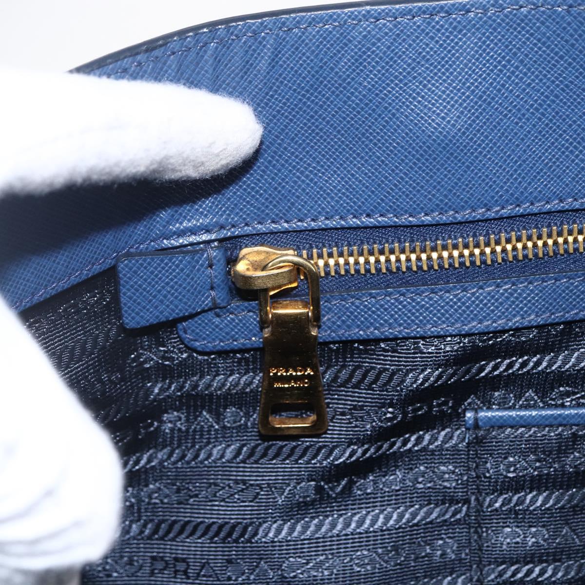 PRADA Hand Bag Safiano leather Blue Gold Auth bs33165