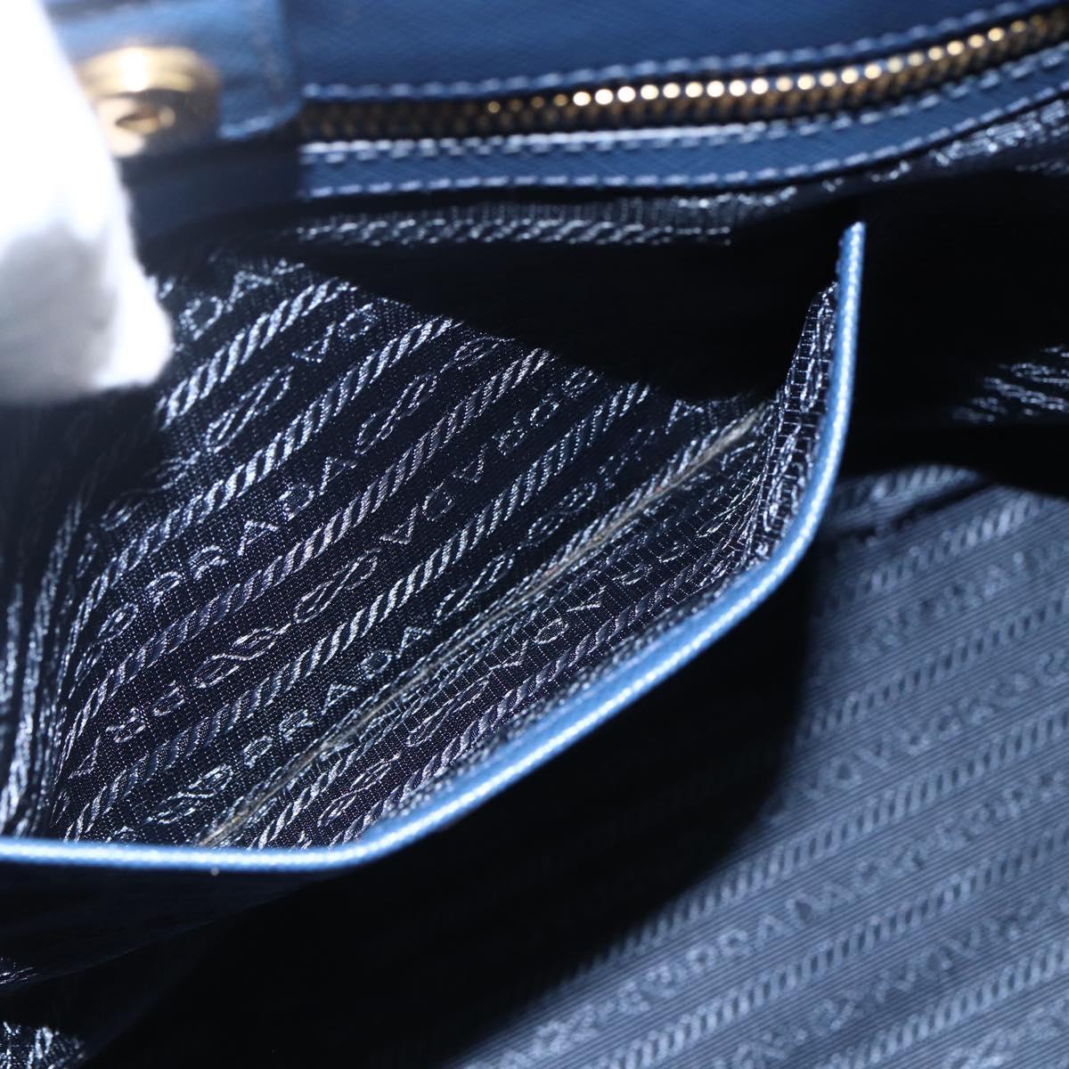 PRADA Hand Bag Safiano leather Blue Gold Auth bs33165