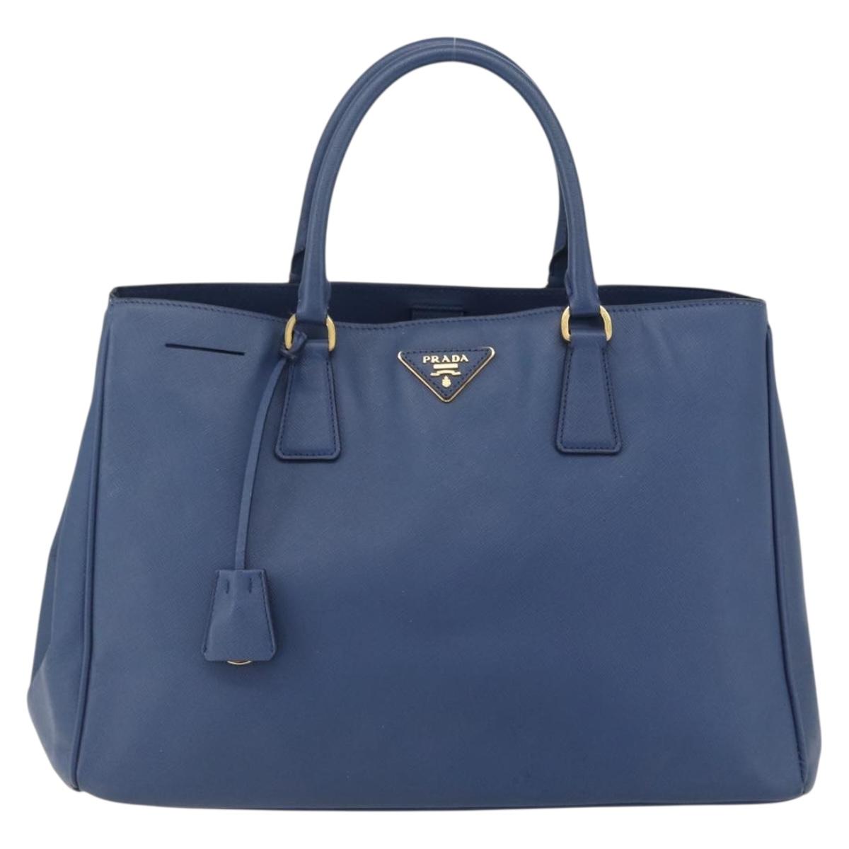 PRADA Hand Bag Safiano leather Blue Gold Auth bs33165