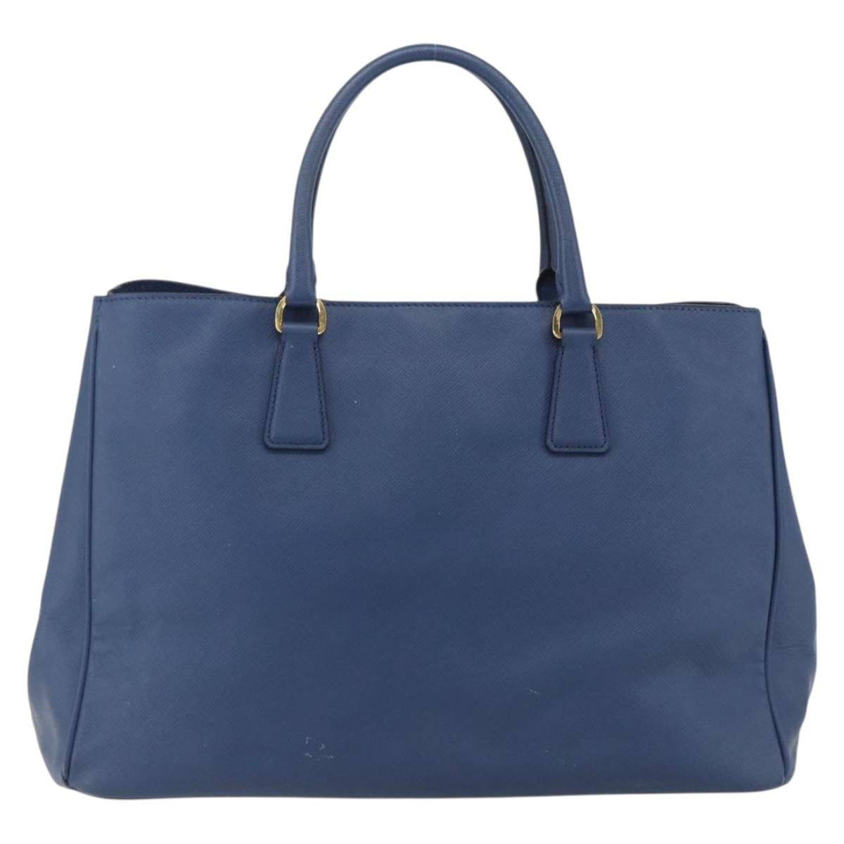 PRADA Hand Bag Safiano leather Blue Gold Auth bs33165