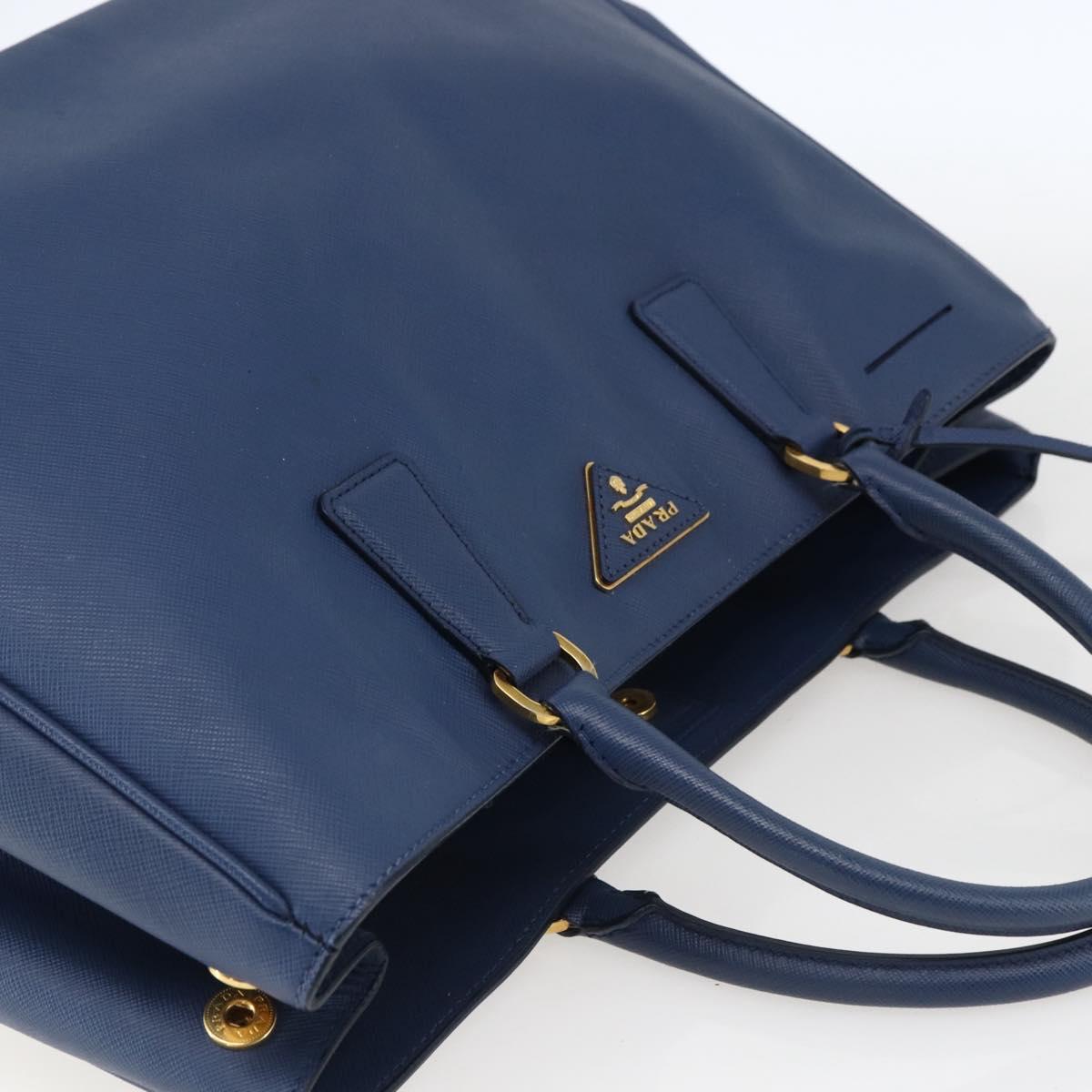 PRADA Hand Bag Safiano leather Blue Gold Auth bs33165