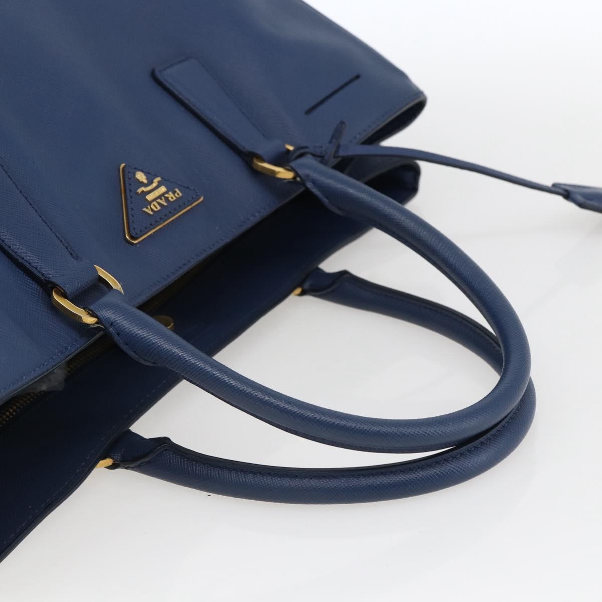 PRADA Hand Bag Safiano leather Blue Gold Auth bs33165