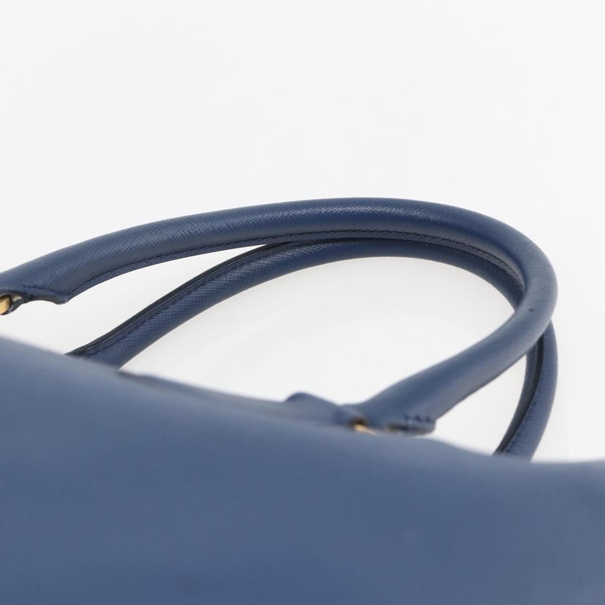PRADA Hand Bag Safiano leather Blue Gold Auth bs33165