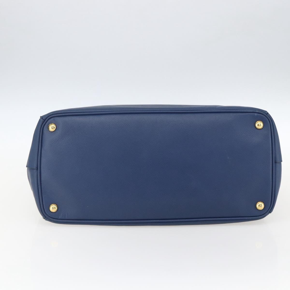 PRADA Hand Bag Safiano leather Blue Gold Auth bs33165