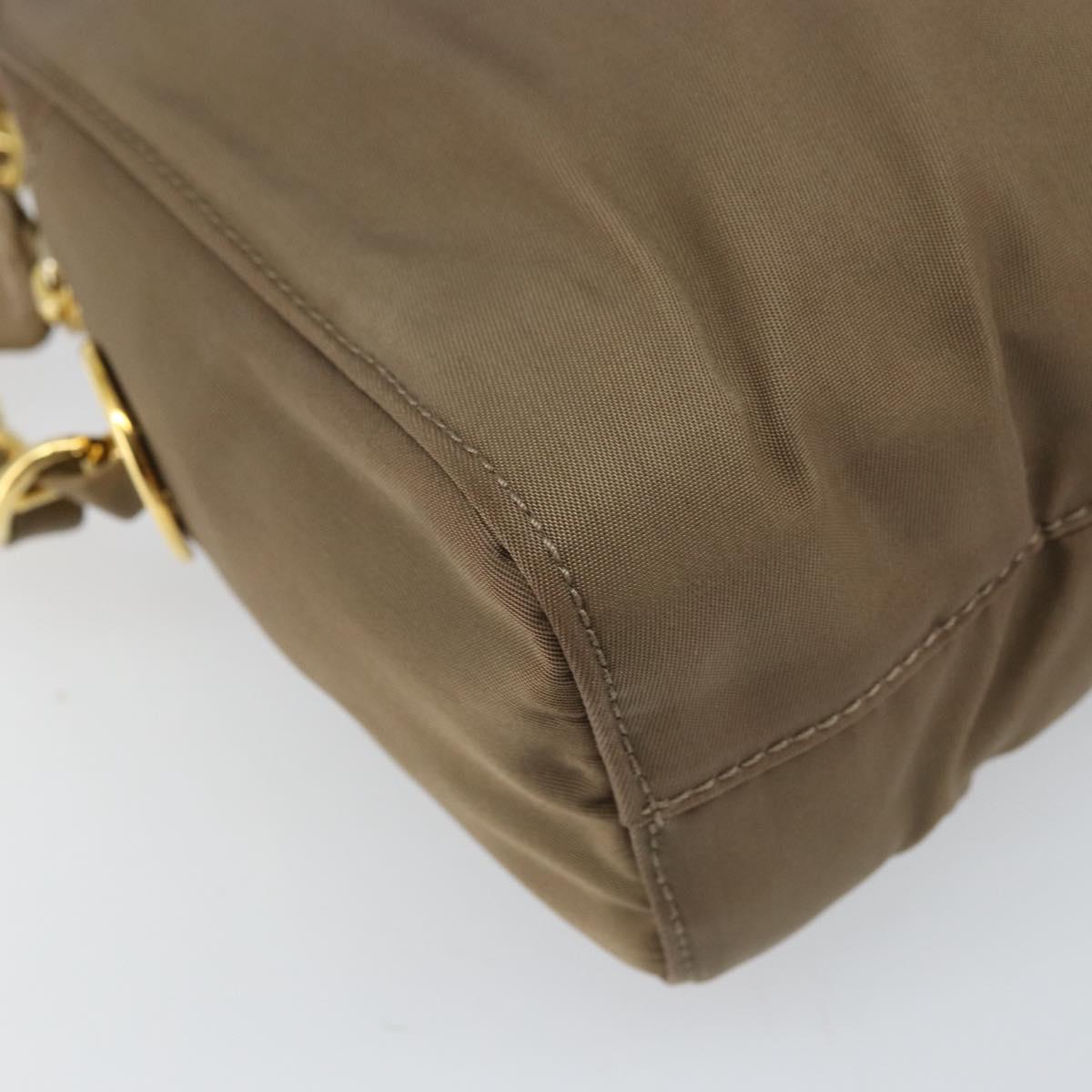 PRADA Chain Shoulder Bag Nylon Brown Gold Auth bs33167