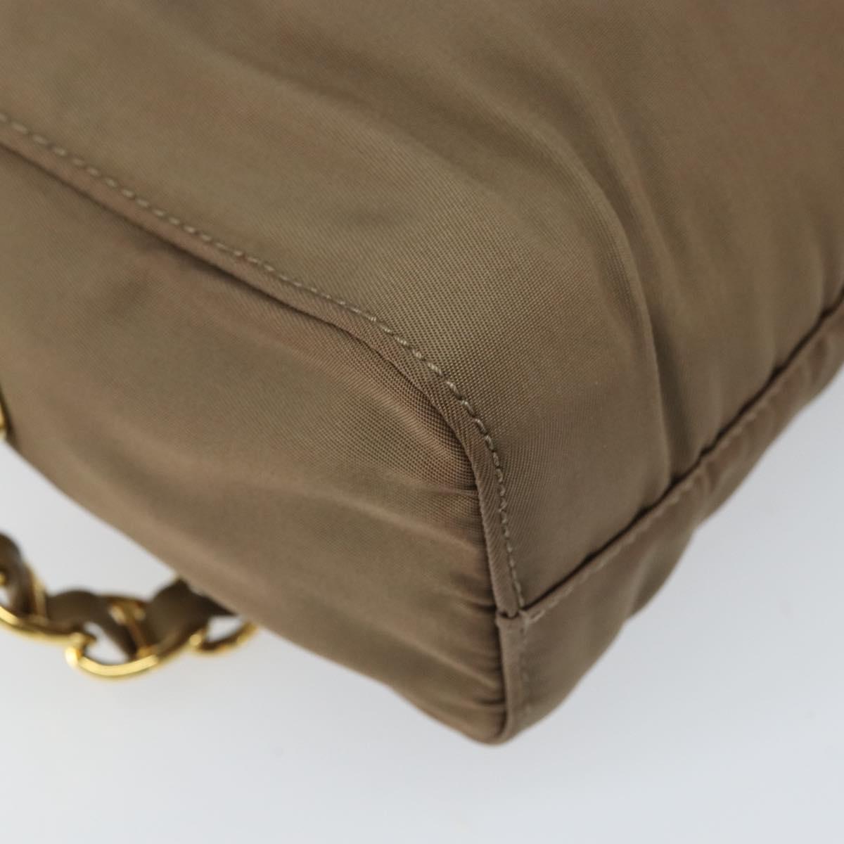 PRADA Chain Shoulder Bag Nylon Brown Gold Auth bs33167