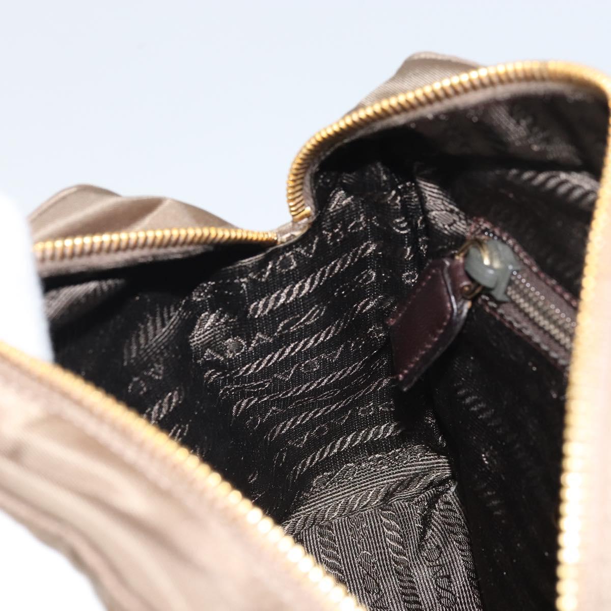 PRADA Chain Shoulder Bag Nylon Brown Gold Auth bs33167