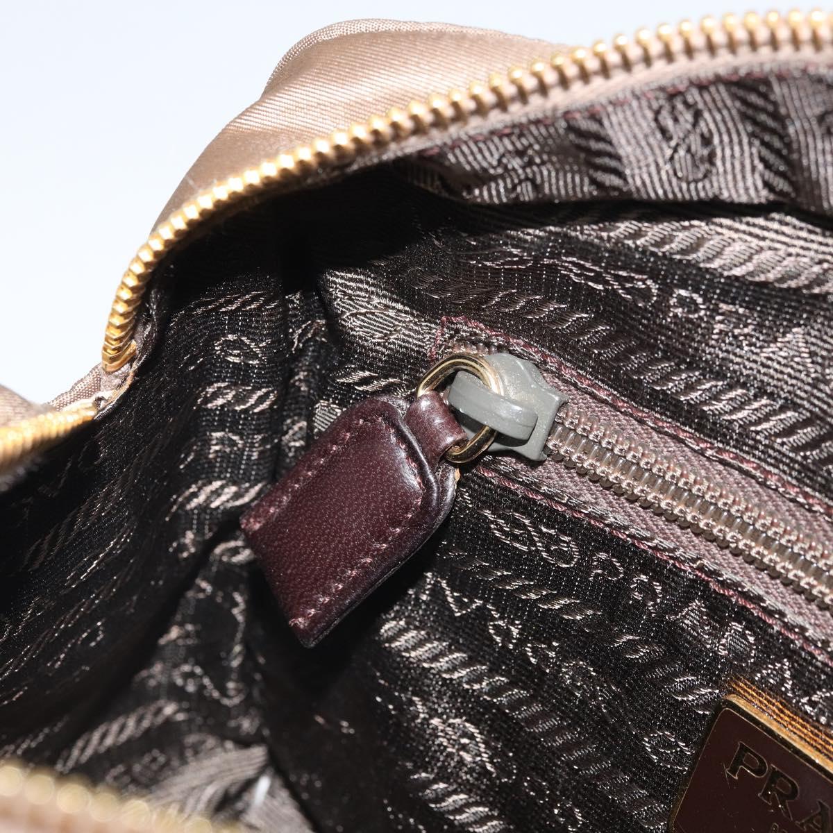 PRADA Chain Shoulder Bag Nylon Brown Gold Auth bs33167