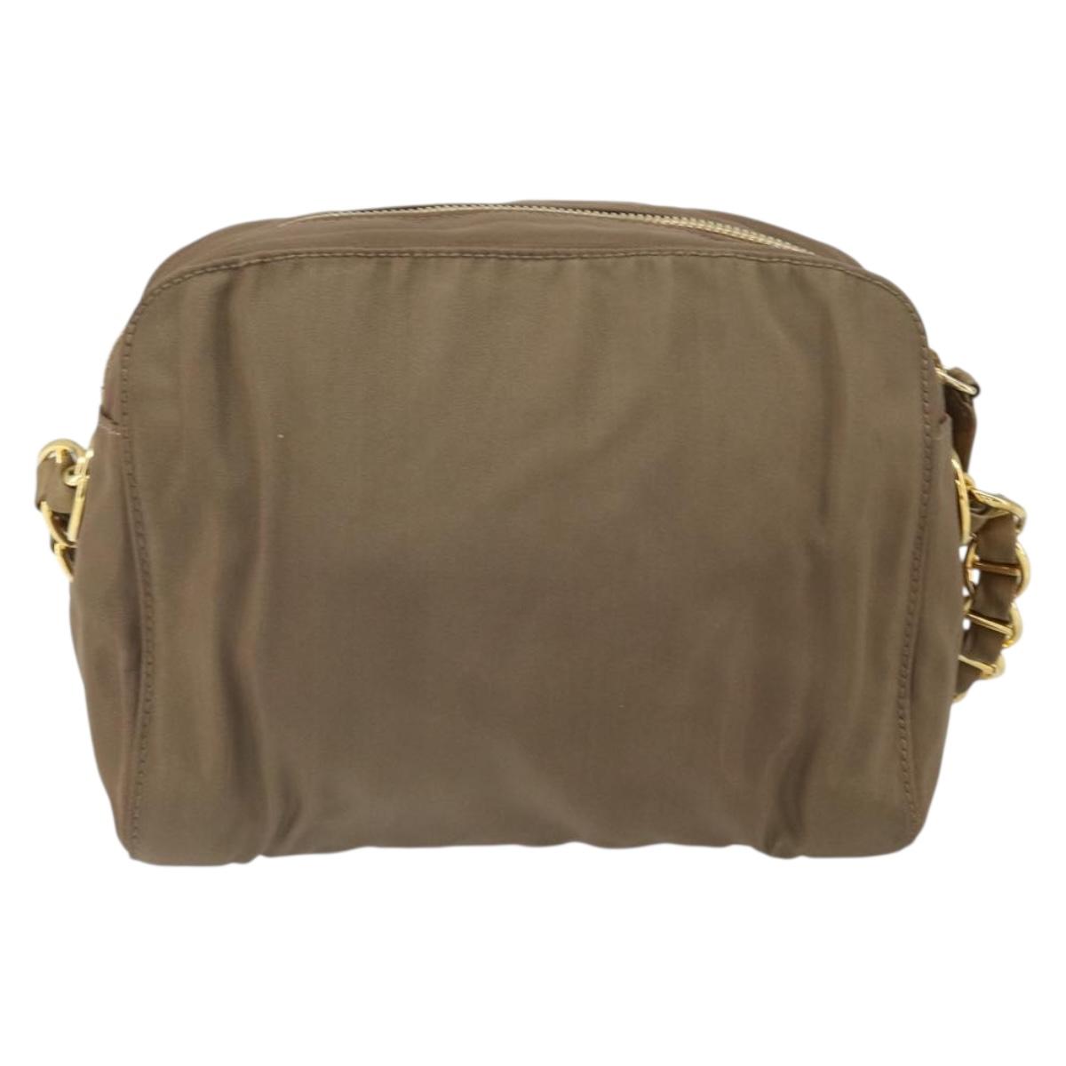 PRADA Chain Shoulder Bag Nylon Brown Gold Auth bs33167