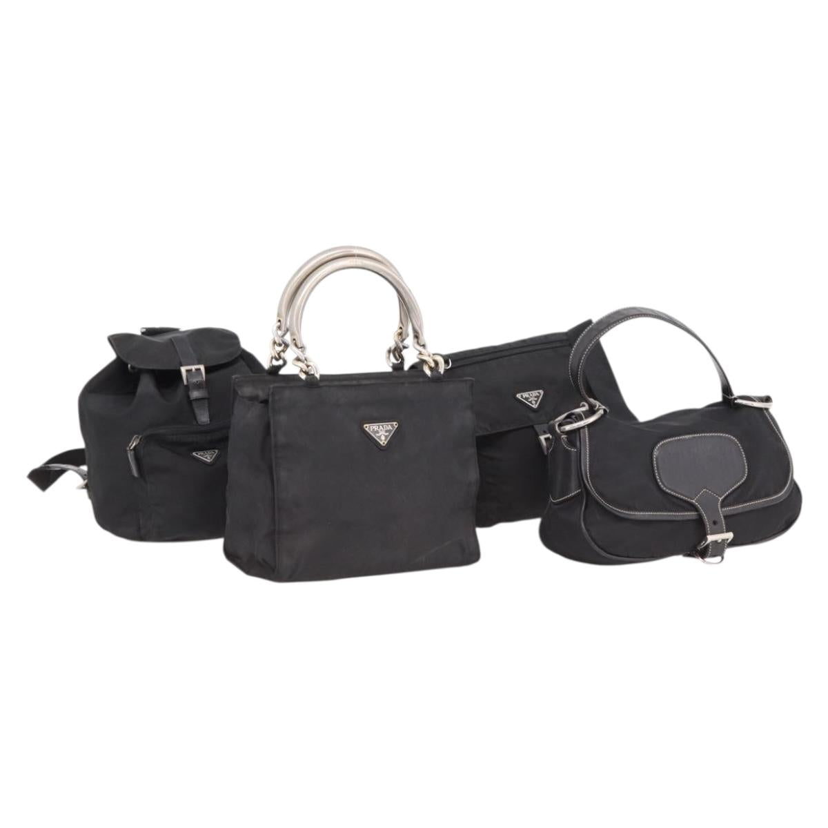 PRADA Backpack Hand Bag Nylon 4 Set Black Silver Auth bs33168