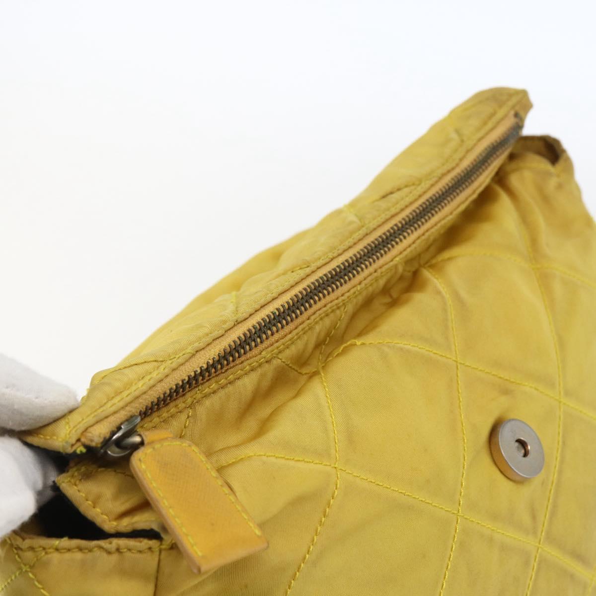 PRADA Chain Shoulder Bag Nylon Yellow Gold Auth bs33172