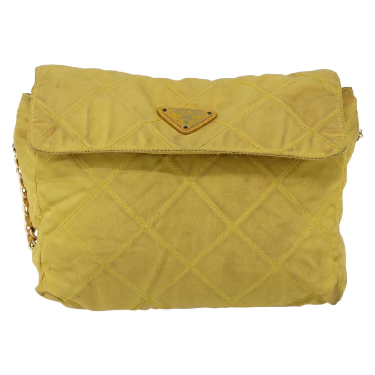 PRADA Chain Shoulder Bag Nylon Yellow Gold Auth bs33172