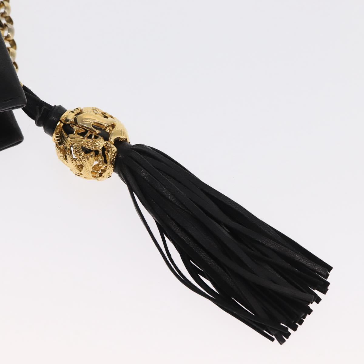 Salvatore Ferragamo Chain Shoulder Bag Leather Black Gold Auth bs33175