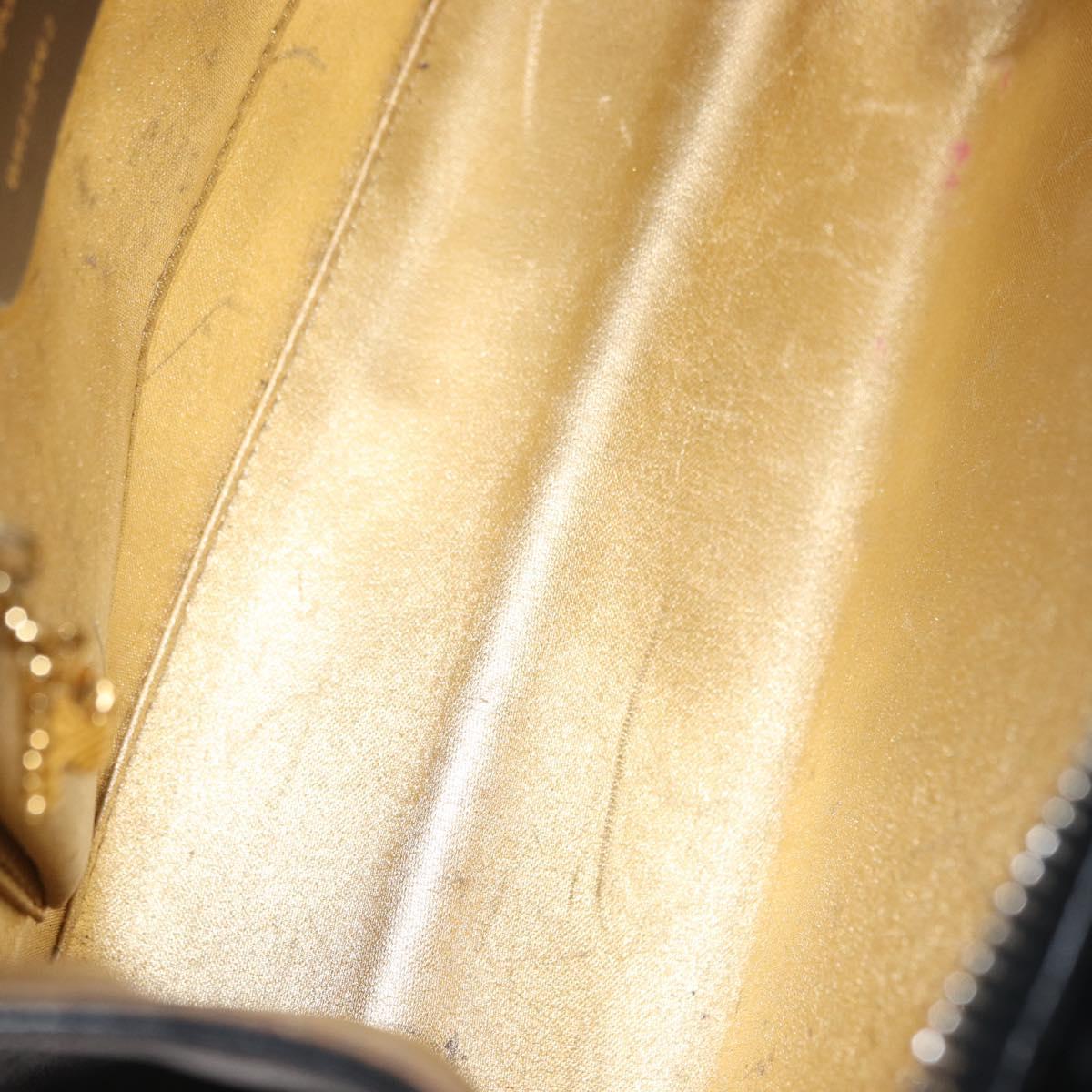 Salvatore Ferragamo Chain Shoulder Bag Leather Black Gold Auth bs33175