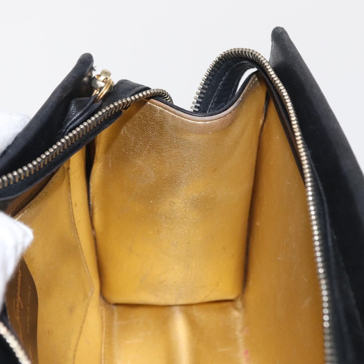 Salvatore Ferragamo Chain Shoulder Bag Leather Black Gold Auth bs33175